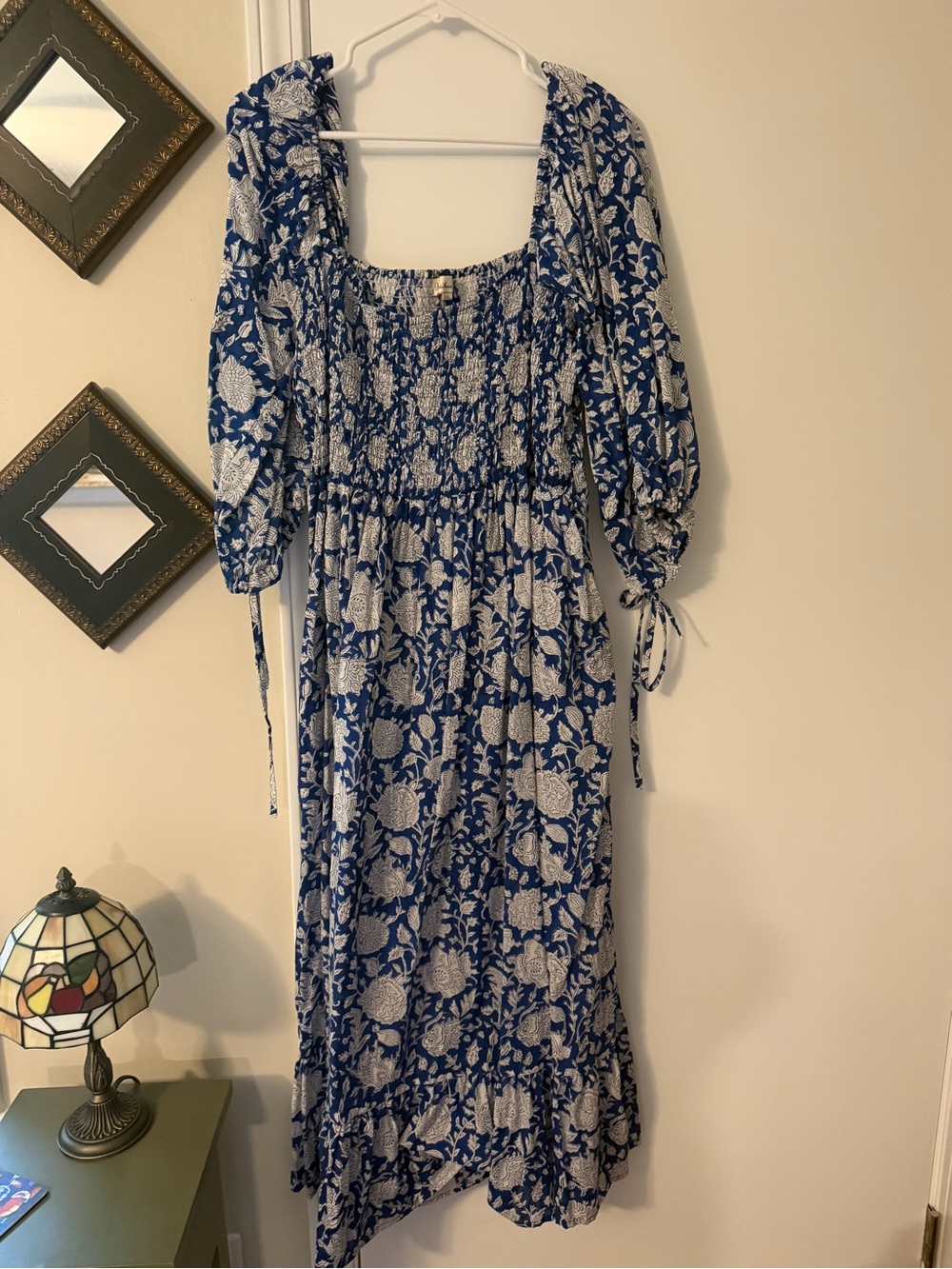 Paridhan Fab Blue and White Floral Smocked Maxi Dress